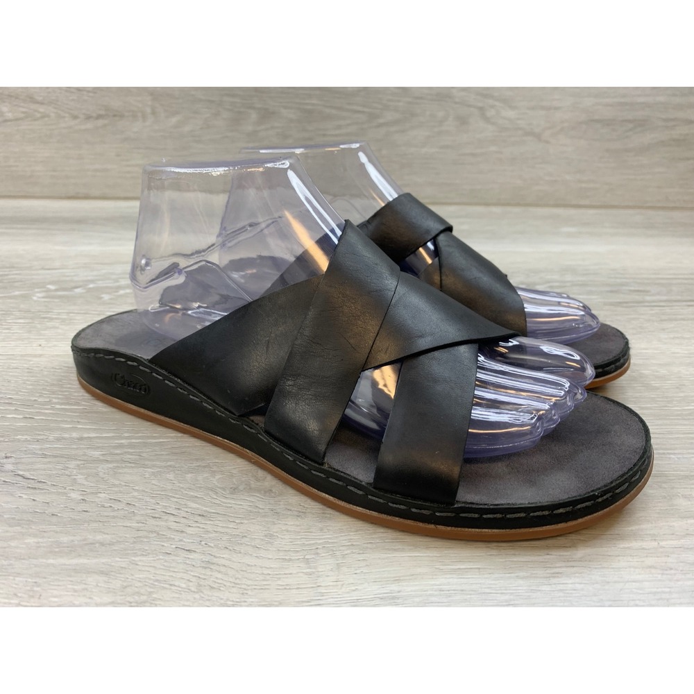 Chaco Wayfarer Leather Sandals Women's 10 Black Crisscross Slide Comfort Shoes